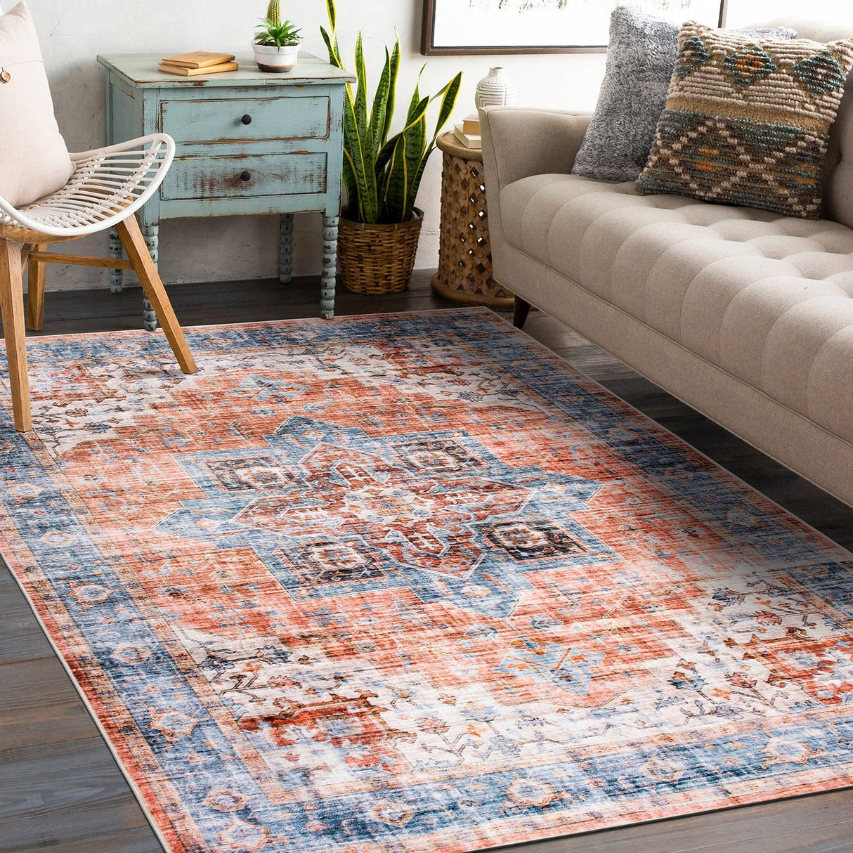 World Rug Gallery Distressed Traditional Machine Washable Area Rug