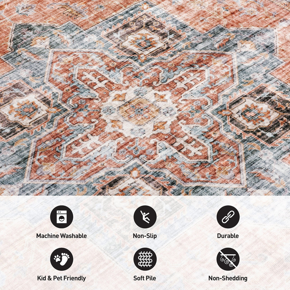 World Rug Gallery Distressed Traditional Machine Washable Area Rug