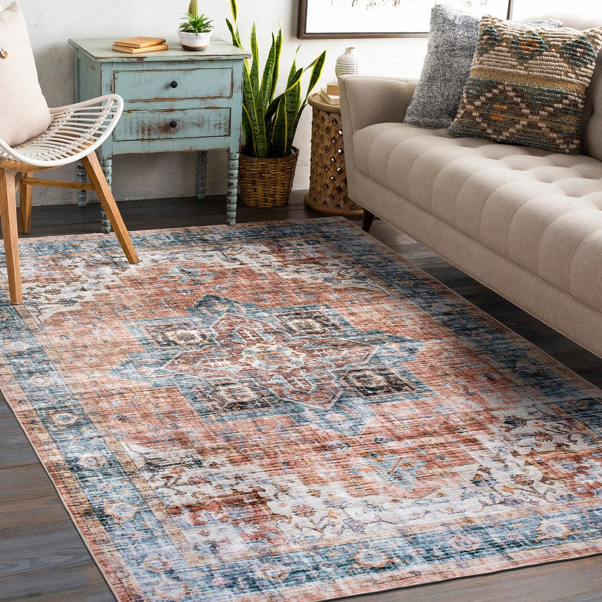 World Rug Gallery Distressed Traditional Machine Washable Area Rug