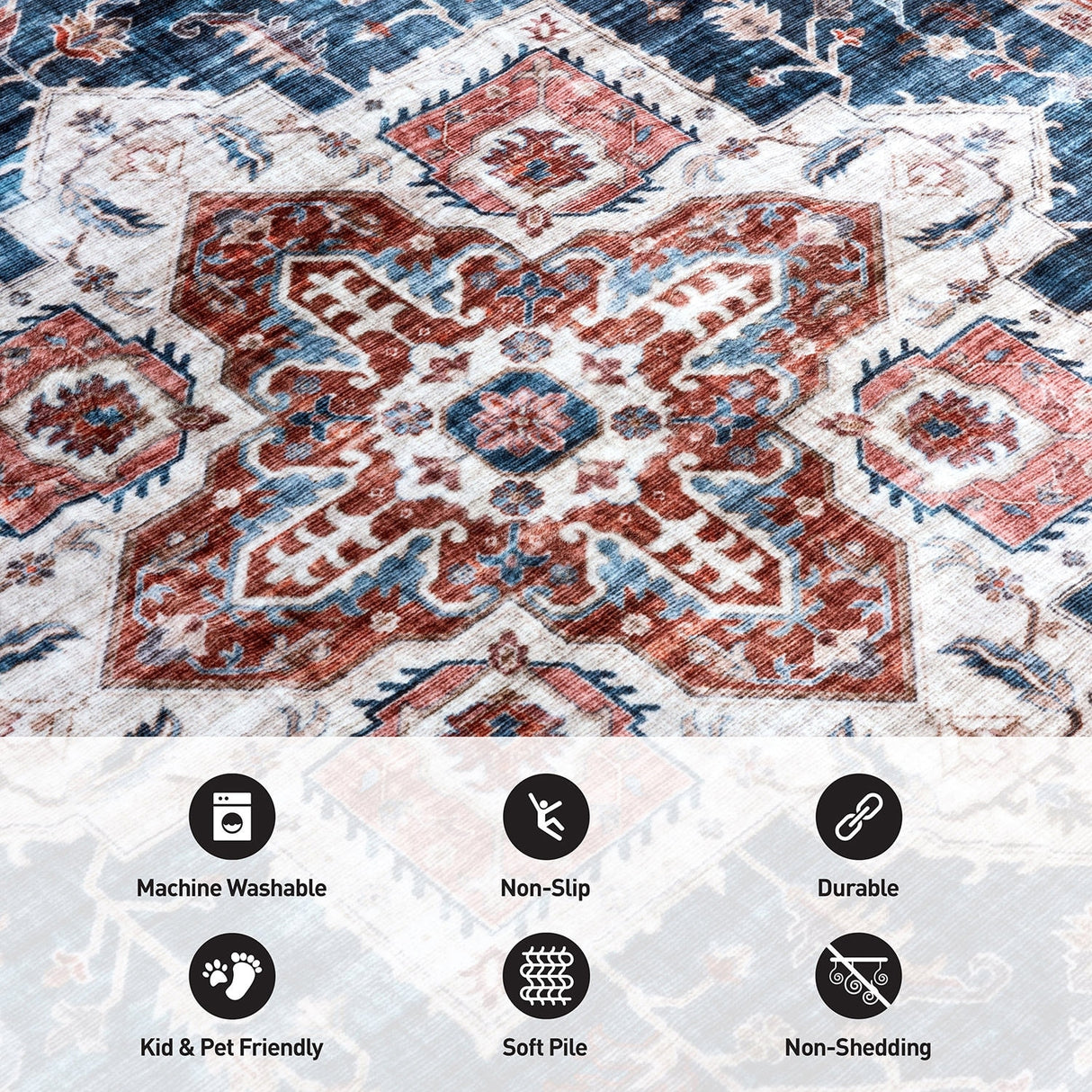 World Rug Gallery Distressed Traditional Machine Washable Area Rug