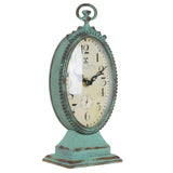 Distressed Turquoise Hotel View Metal Tabletop Clock With Top Handle