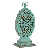 Distressed Turquoise Hotel View Metal Tabletop Clock With Top Handle