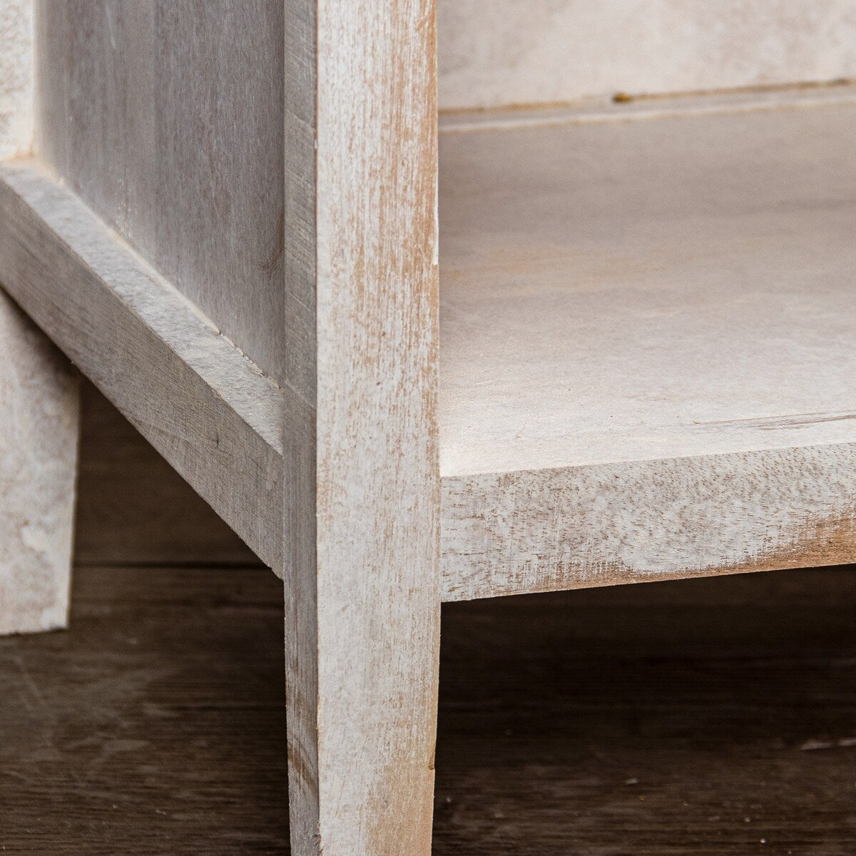 Distressed White Solid Wood 1-Drawer Nightstand Bedside Table with Shelf