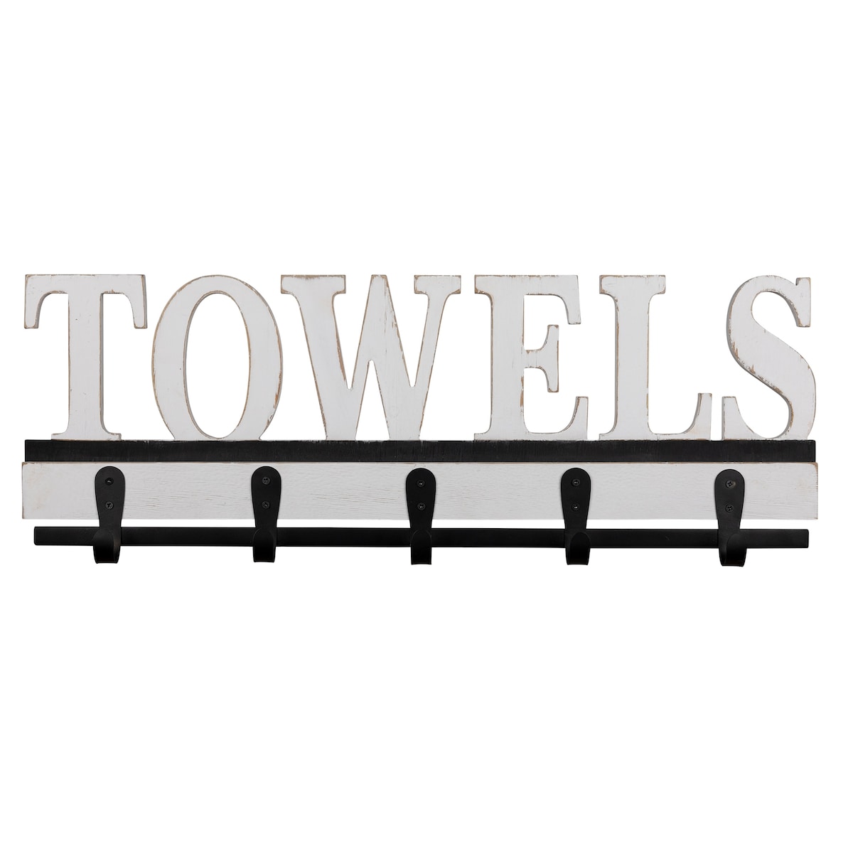 Distressed White Towels Wall Hooks - 23.75 x 1.75 x 8.50