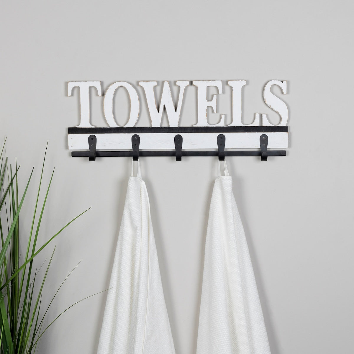 Distressed White Towels Wall Hooks - 23.75 x 1.75 x 8.50