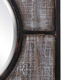 Distressed Wood and Iron Framed Mirror in Square Shape,Brown and Black