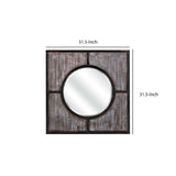 Distressed Wood and Iron Framed Mirror in Square Shape,Brown and Black