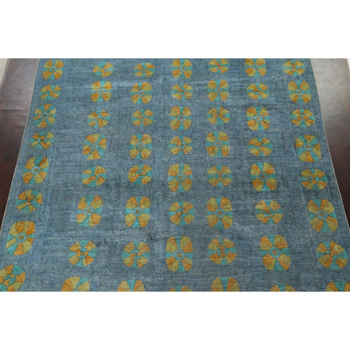 Distressed Wool Geometric Tabriz Persian Area Rug Hand-knotted Carpet - 9'6" x 12'5"