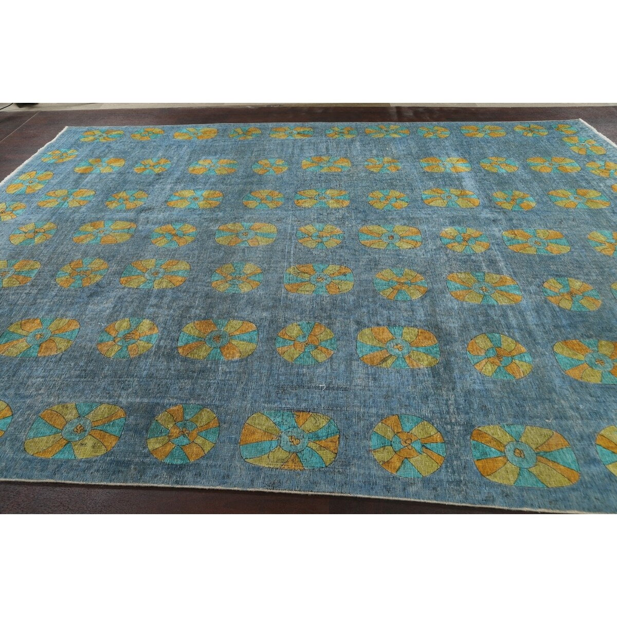 Distressed Wool Geometric Tabriz Persian Area Rug Hand-knotted Carpet - 9'6" x 12'5"