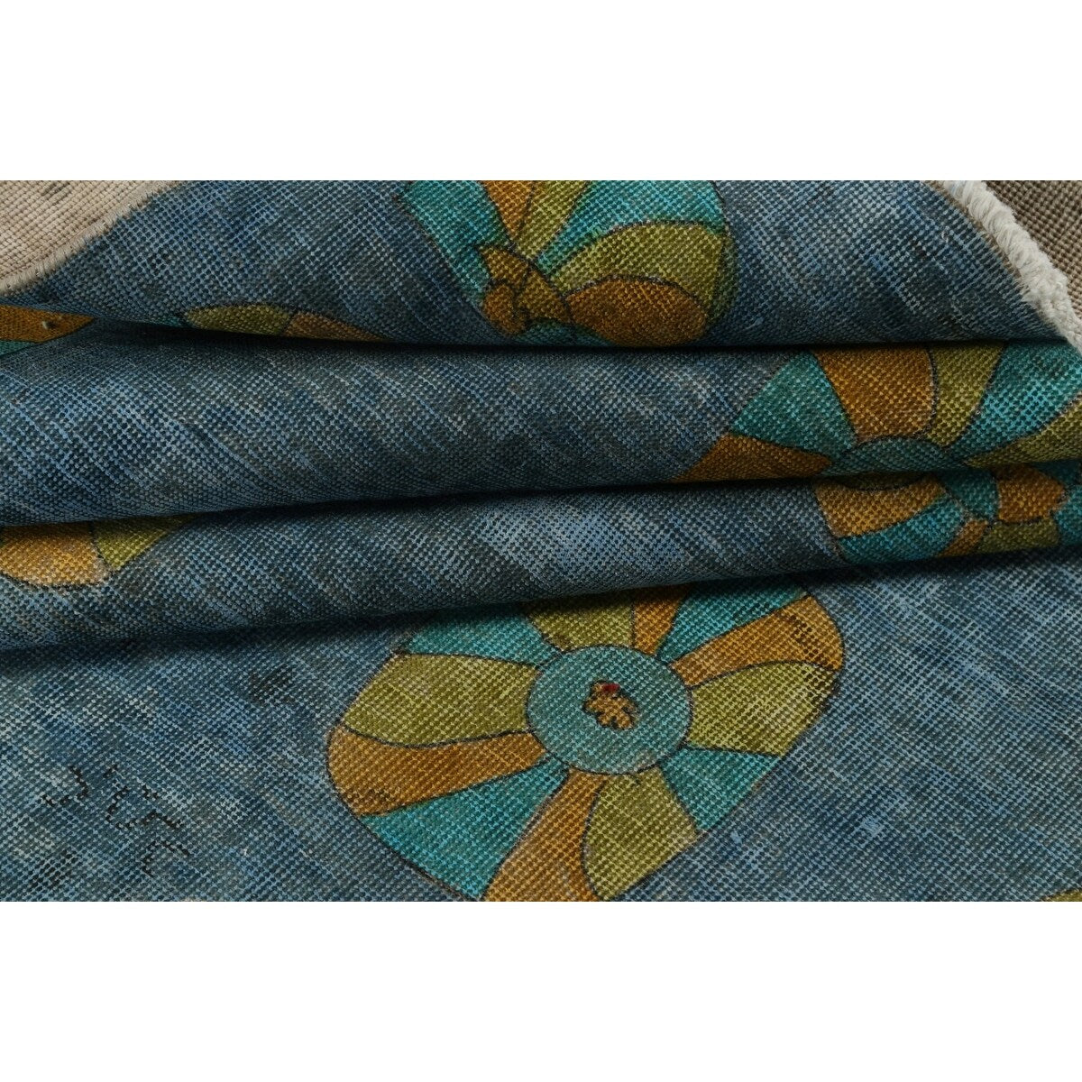 Distressed Wool Geometric Tabriz Persian Area Rug Hand-knotted Carpet - 9'6" x 12'5"