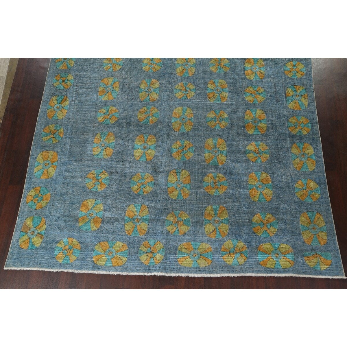 Distressed Wool Geometric Tabriz Persian Area Rug Hand-knotted Carpet - 9'6" x 12'5"