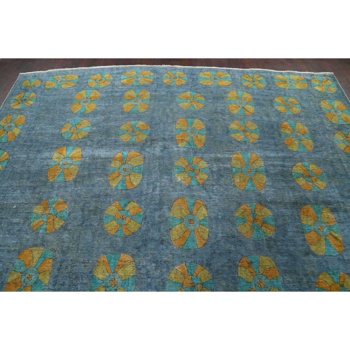 Distressed Wool Geometric Tabriz Persian Area Rug Hand-knotted Carpet - 9'6" x 12'5"