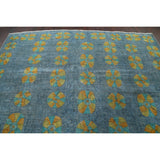 Distressed Wool Geometric Tabriz Persian Area Rug Hand-knotted Carpet - 9'6" x 12'5"