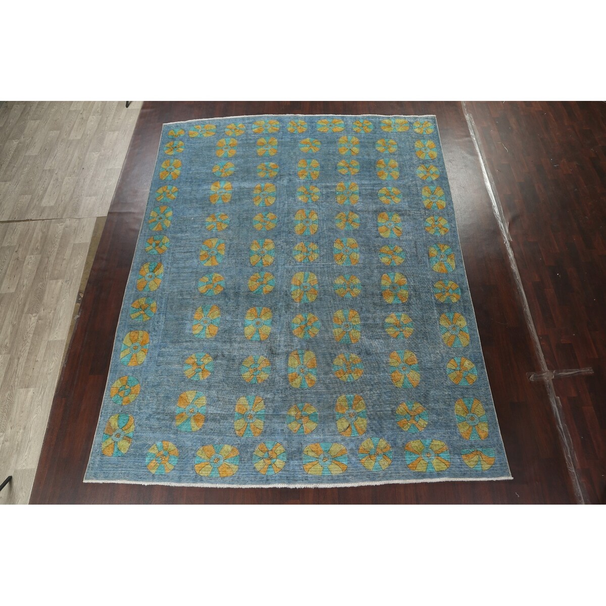 Distressed Wool Geometric Tabriz Persian Area Rug Hand-knotted Carpet - 9'6" x 12'5"