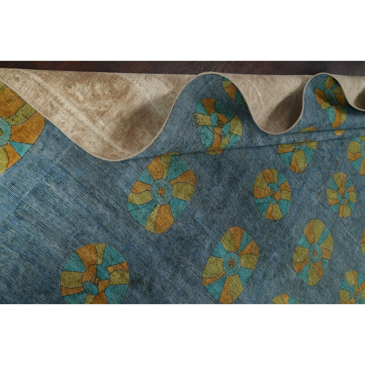 Distressed Wool Geometric Tabriz Persian Area Rug Hand-knotted Carpet - 9'6" x 12'5"