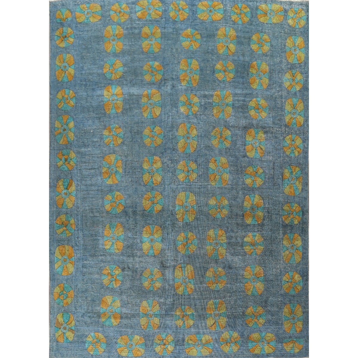 Distressed Wool Geometric Tabriz Persian Area Rug Hand-knotted Carpet - 9'6" x 12'5"
