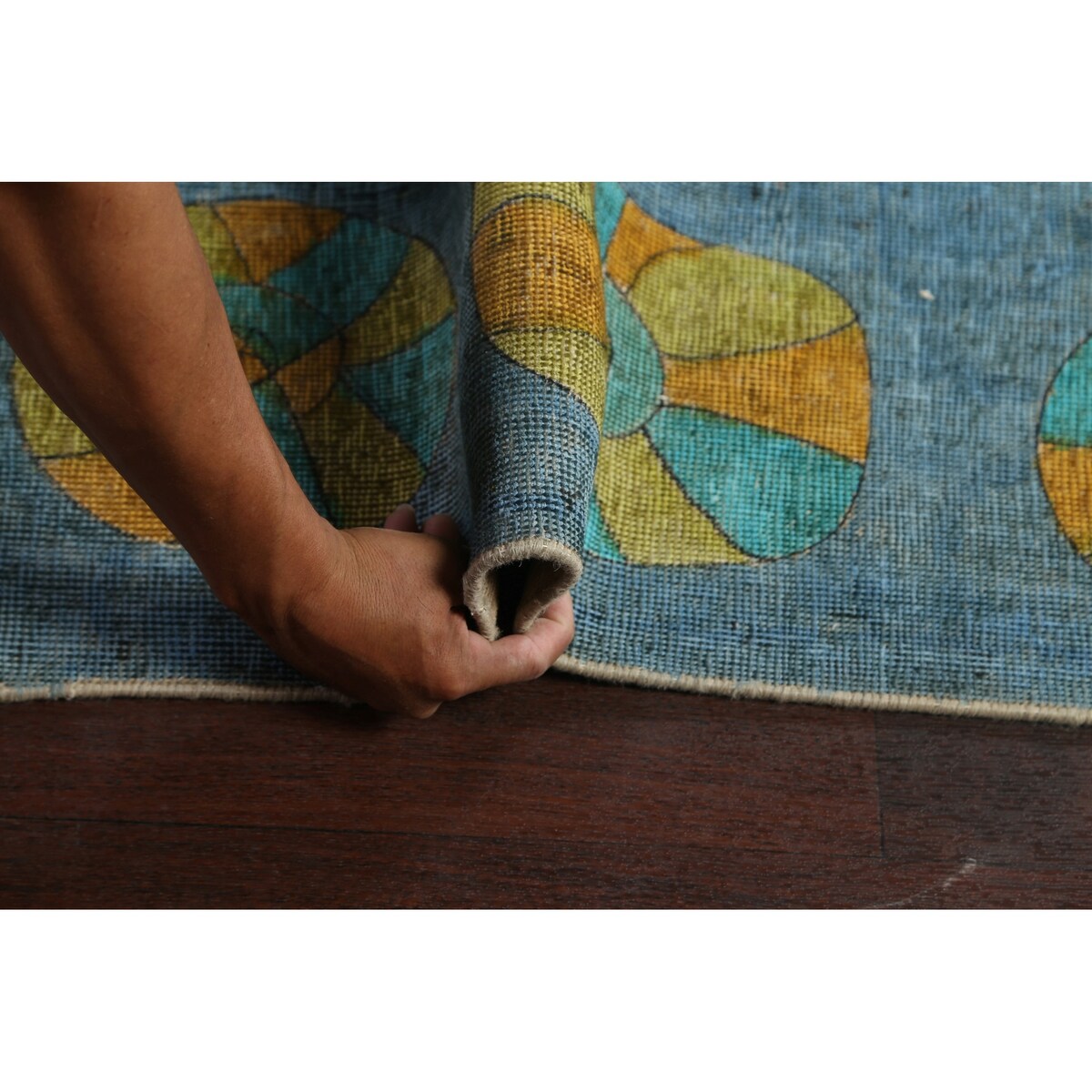 Distressed Wool Geometric Tabriz Persian Area Rug Hand-knotted Carpet - 9'6" x 12'5"