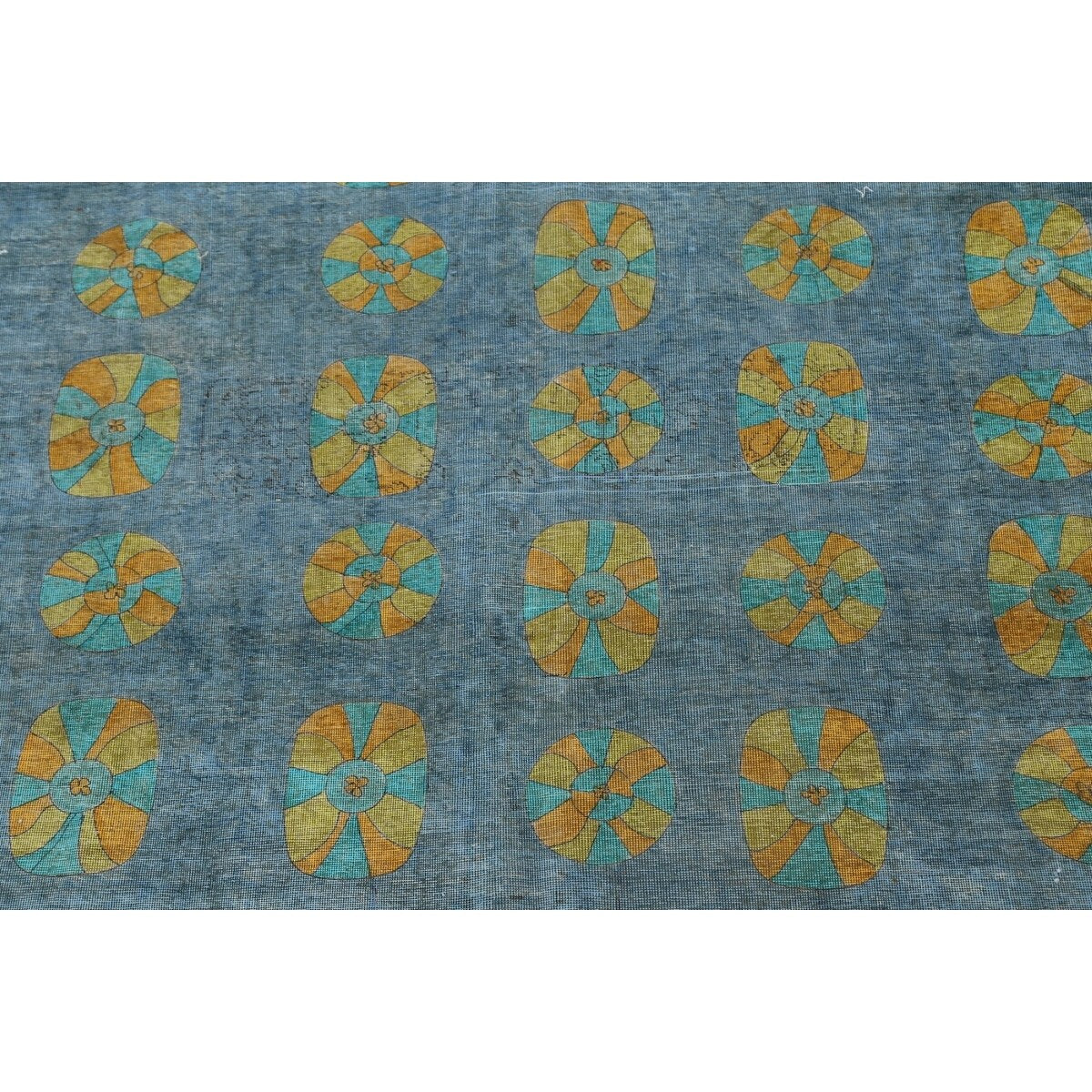 Distressed Wool Geometric Tabriz Persian Area Rug Hand-knotted Carpet - 9'6" x 12'5"