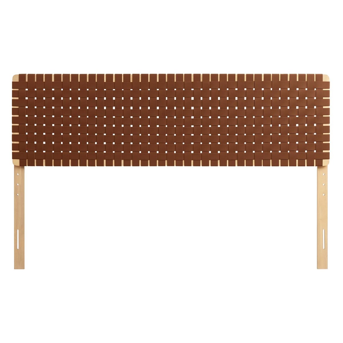 Ditmas Solid Wooden Brown Leather Basket Weaved King Size Headboard