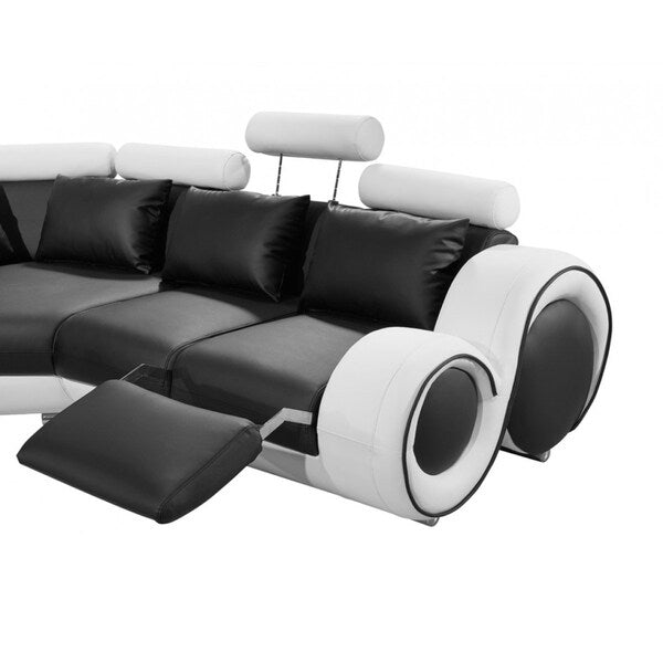 Divani Casa 4087 Modern Black and White Leather Sectional Sofa With Recliners