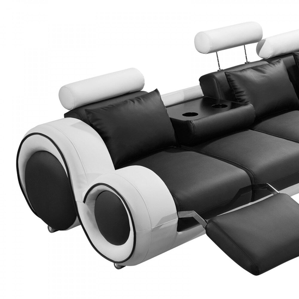 Divani Casa 4087 Modern Black and White Leather Sectional Sofa With Recliners