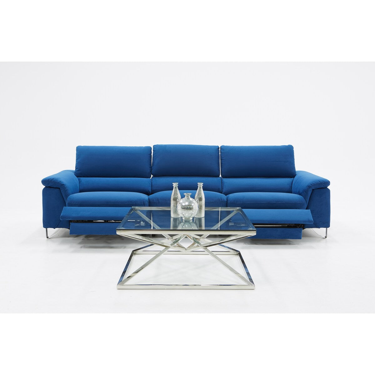 Divani Casa Maine Modern Blue Fabric Sofa w/ Electric Recliners
