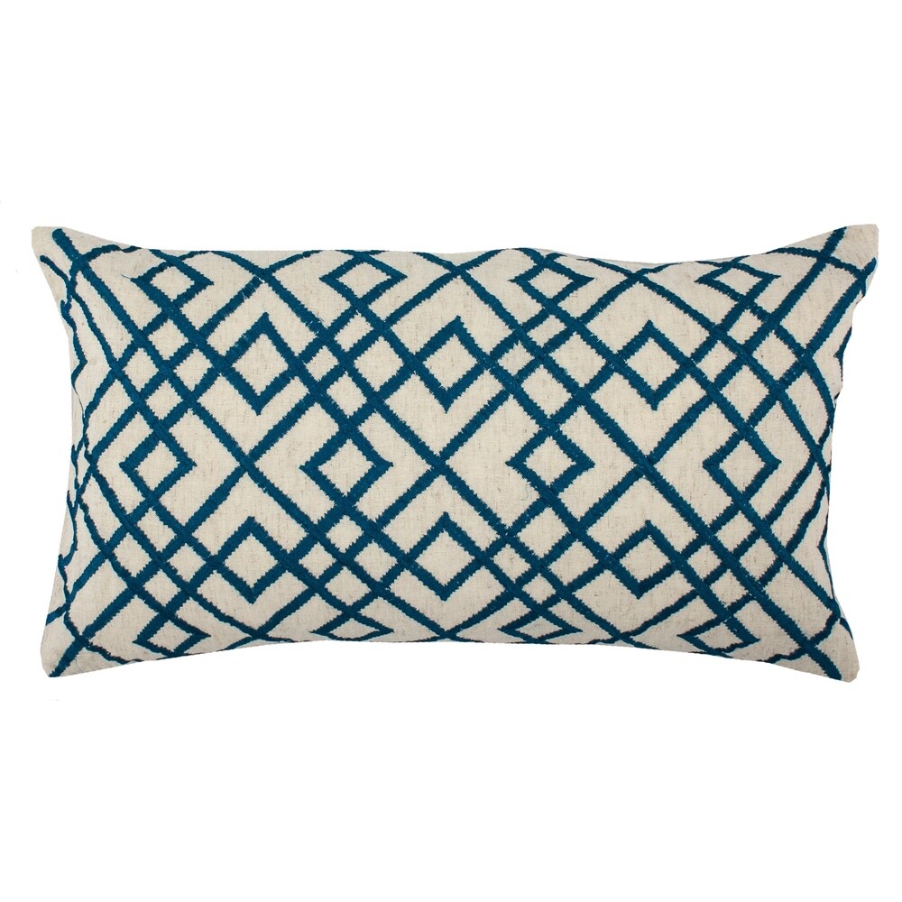 Entryways Divine Home Blue Embroidered Interlocking Diamonds Lumbar Throw Pillow