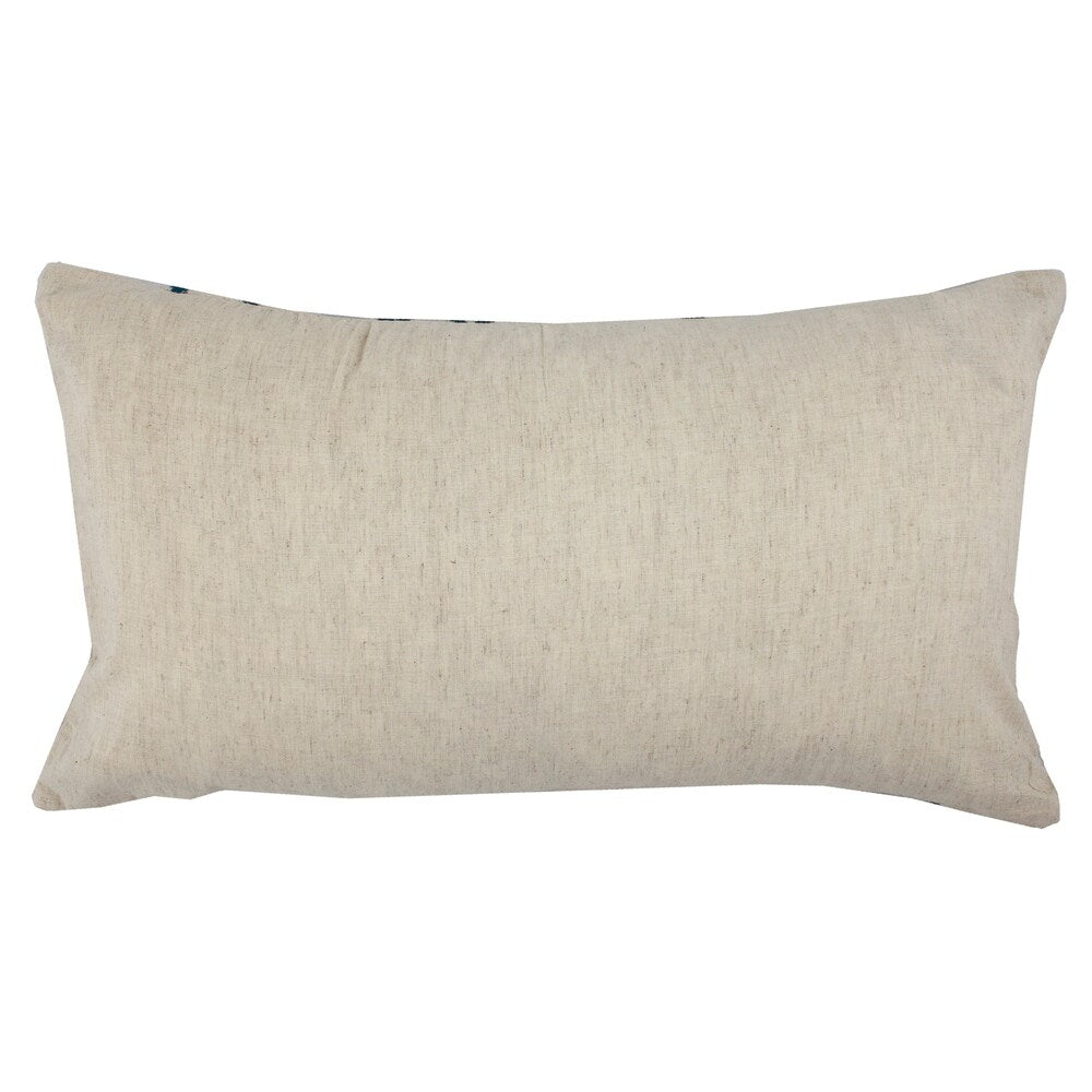 Entryways Divine Home Blue Embroidered Interlocking Diamonds Lumbar Throw Pillow