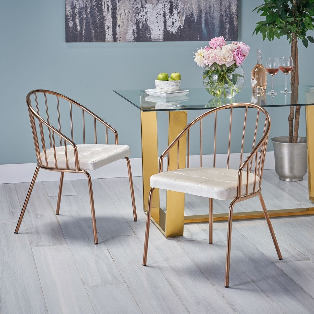 Doane Velvet Cushion Stainless Steel Dining Chairs (Set or 2) by Christopher Knight Home