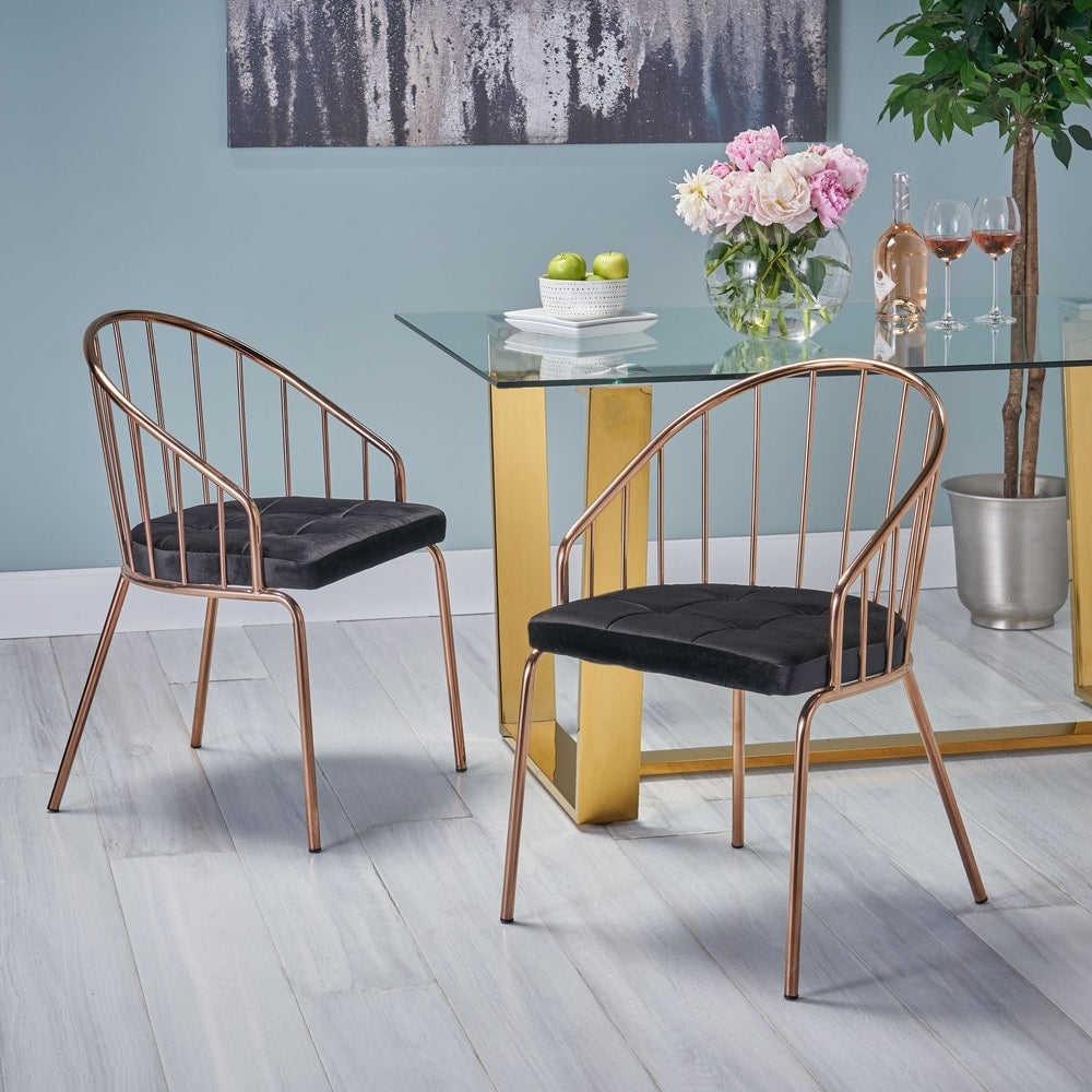 Doane Velvet Cushion Stainless Steel Dining Chairs (Set or 2) by Christopher Knight Home