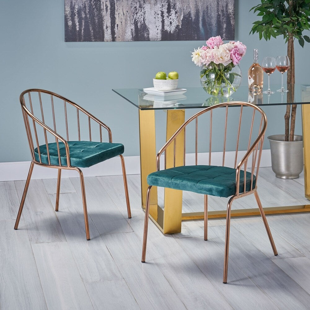 Doane Velvet Cushion Stainless Steel Dining Chairs (Set or 2) by Christopher Knight Home