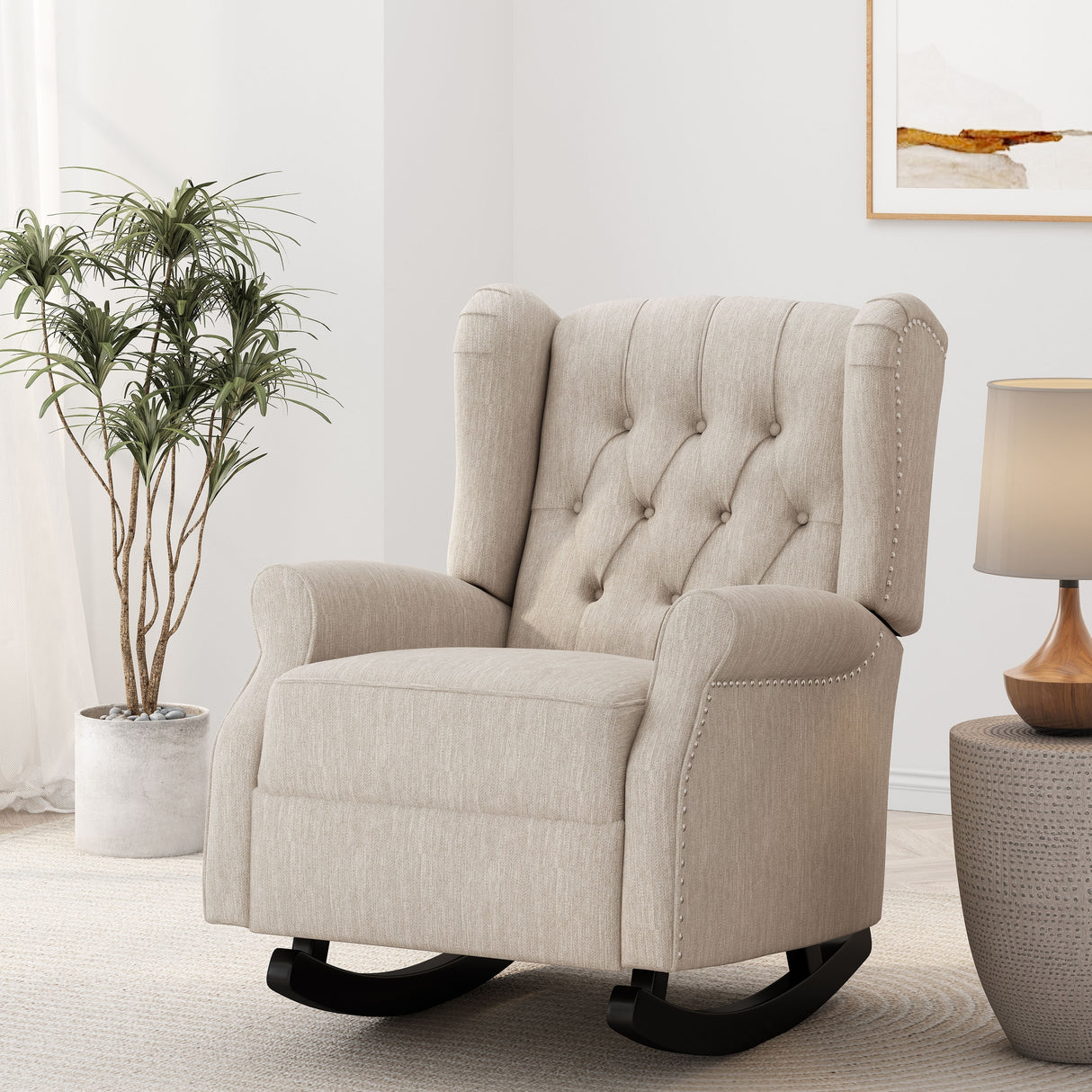 Dobles Fabric Tufted Wingback Rocking Chair by Christopher Knight Home