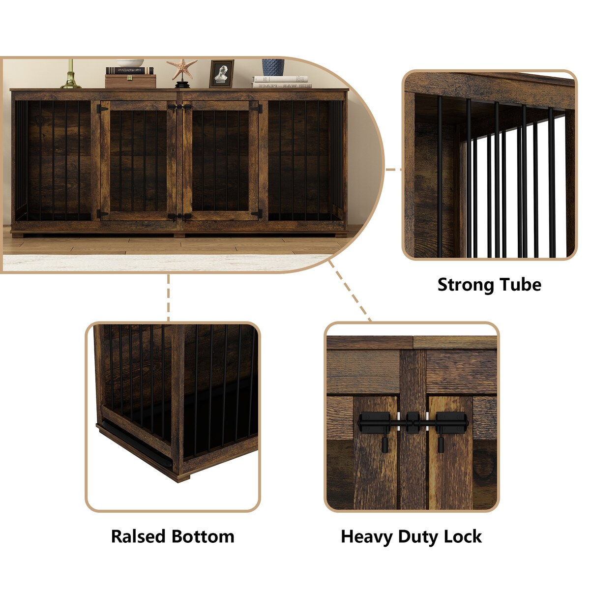 Dog Crate Furniture Indoor - Wooden Dog Kennel with Room Divider,Trays