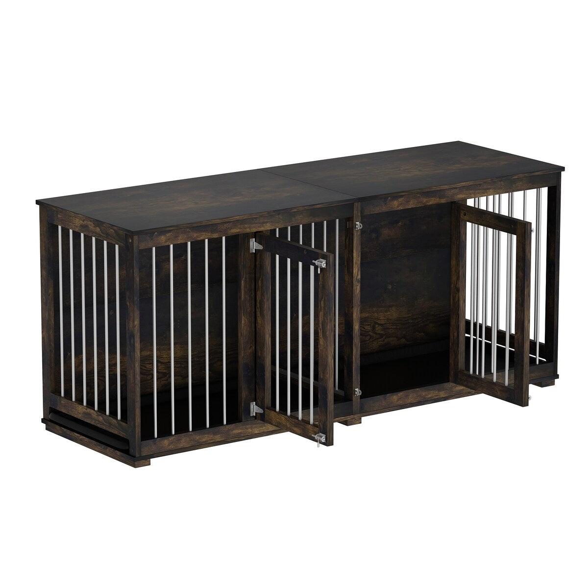 Dog Crate Furniture Indoor - Wooden Dog Kennel with Room Divider,Trays