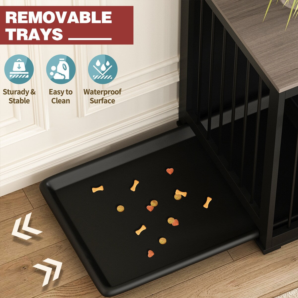 Dog Crate Furniture Indoor - Wooden Dog Kennel with Room Divider,Trays