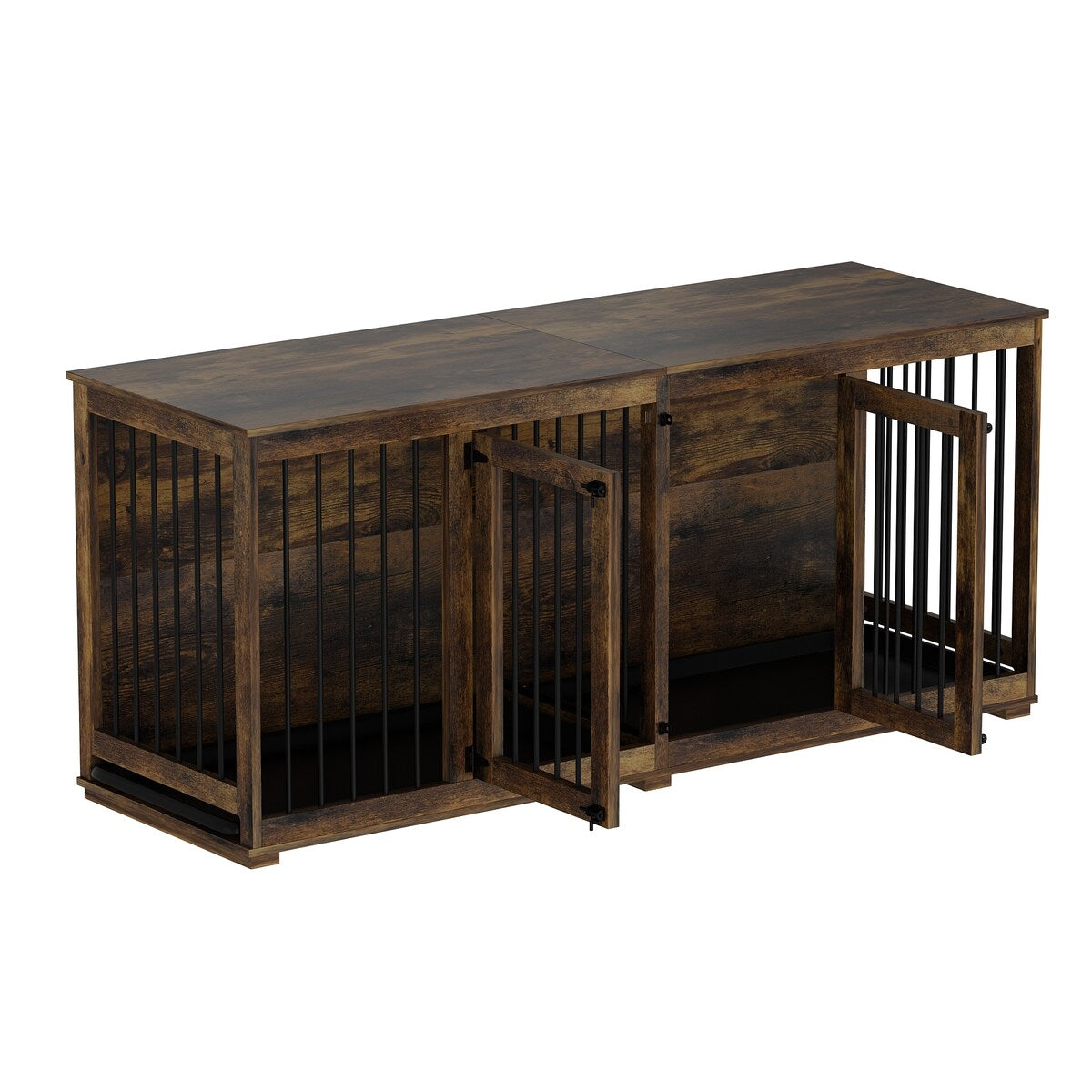 Dog Crate Furniture Indoor - Wooden Dog Kennel with Room Divider,Trays