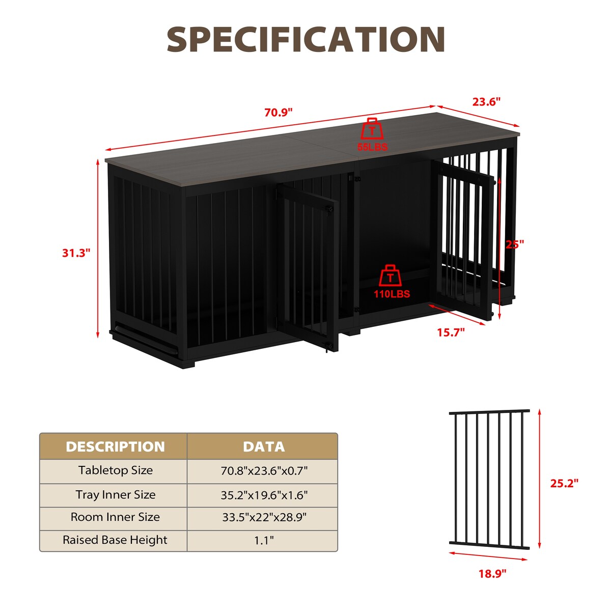 Dog Crate Furniture Indoor - Wooden Dog Kennel with Room Divider,Trays