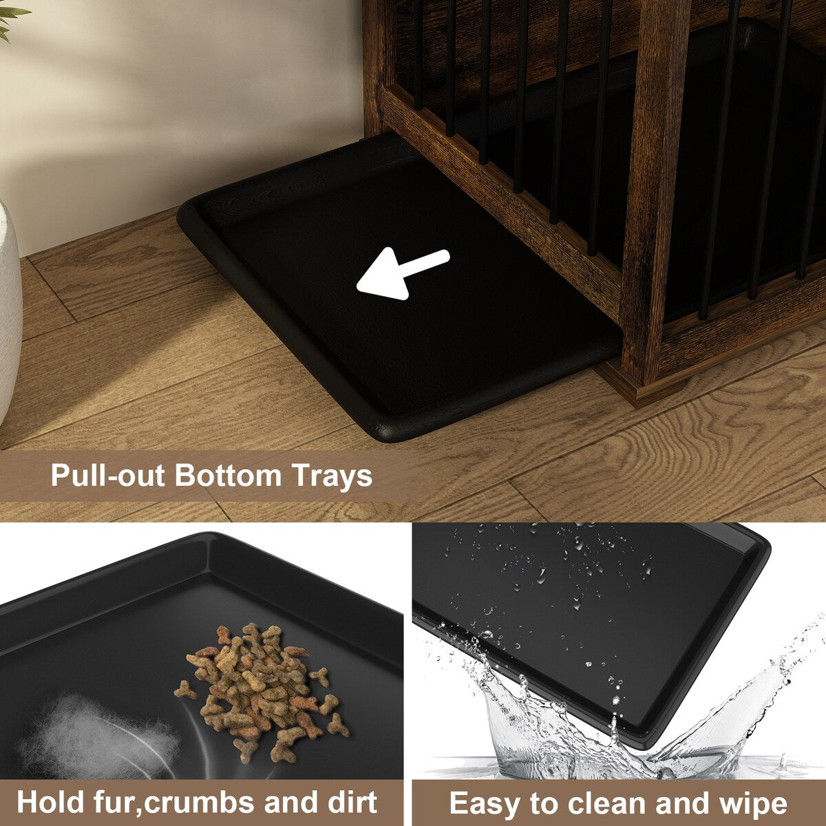 Dog Crate Furniture Indoor - Wooden Dog Kennel with Room Divider,Trays