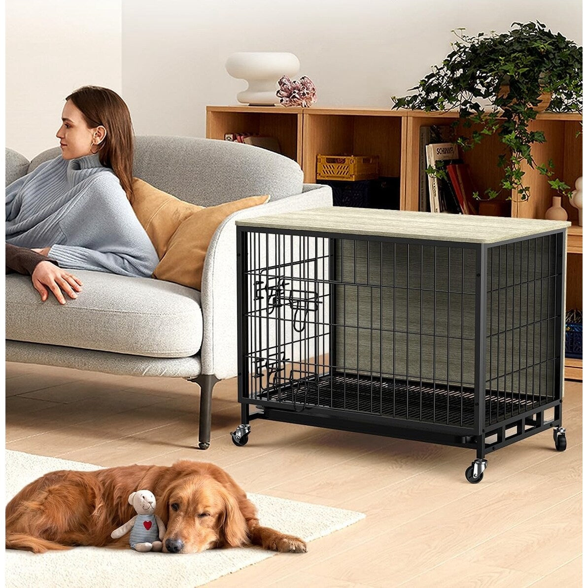 Dog Crate Furniture, Removable Tray and Wheels