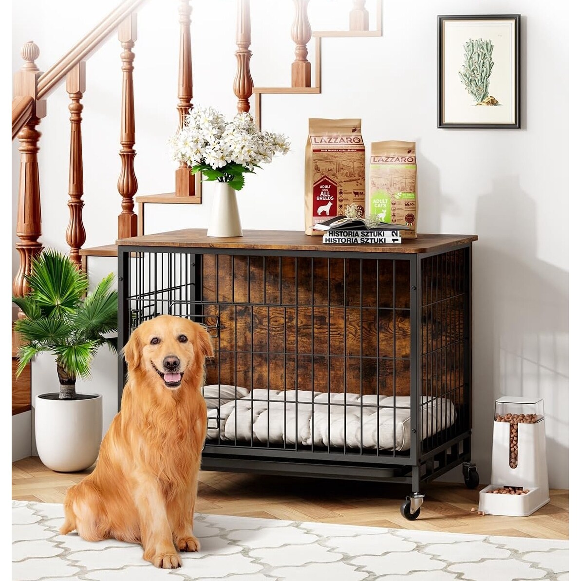 Dog Crate Furniture, Removable Tray and Wheels
