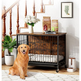 Dog Crate Furniture, Removable Tray and Wheels