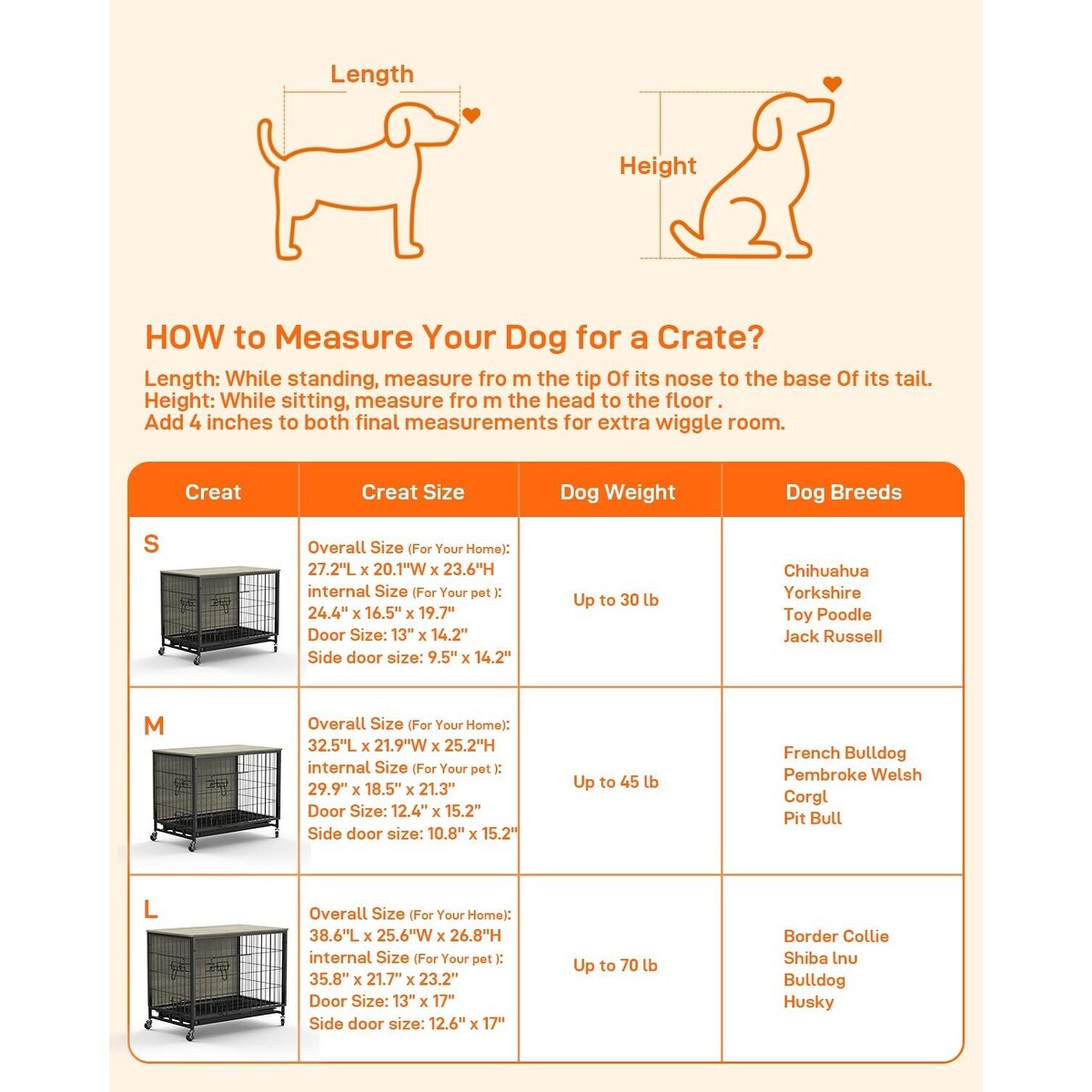 Dog Crate Furniture, Removable Tray and Wheels