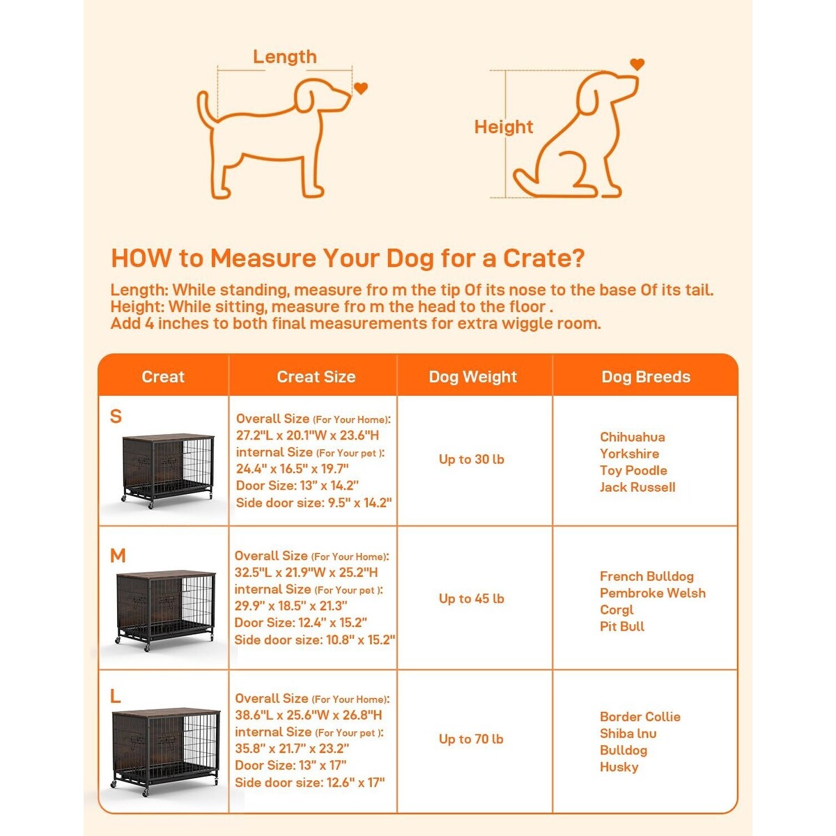 Dog Crate Furniture, Removable Tray and Wheels