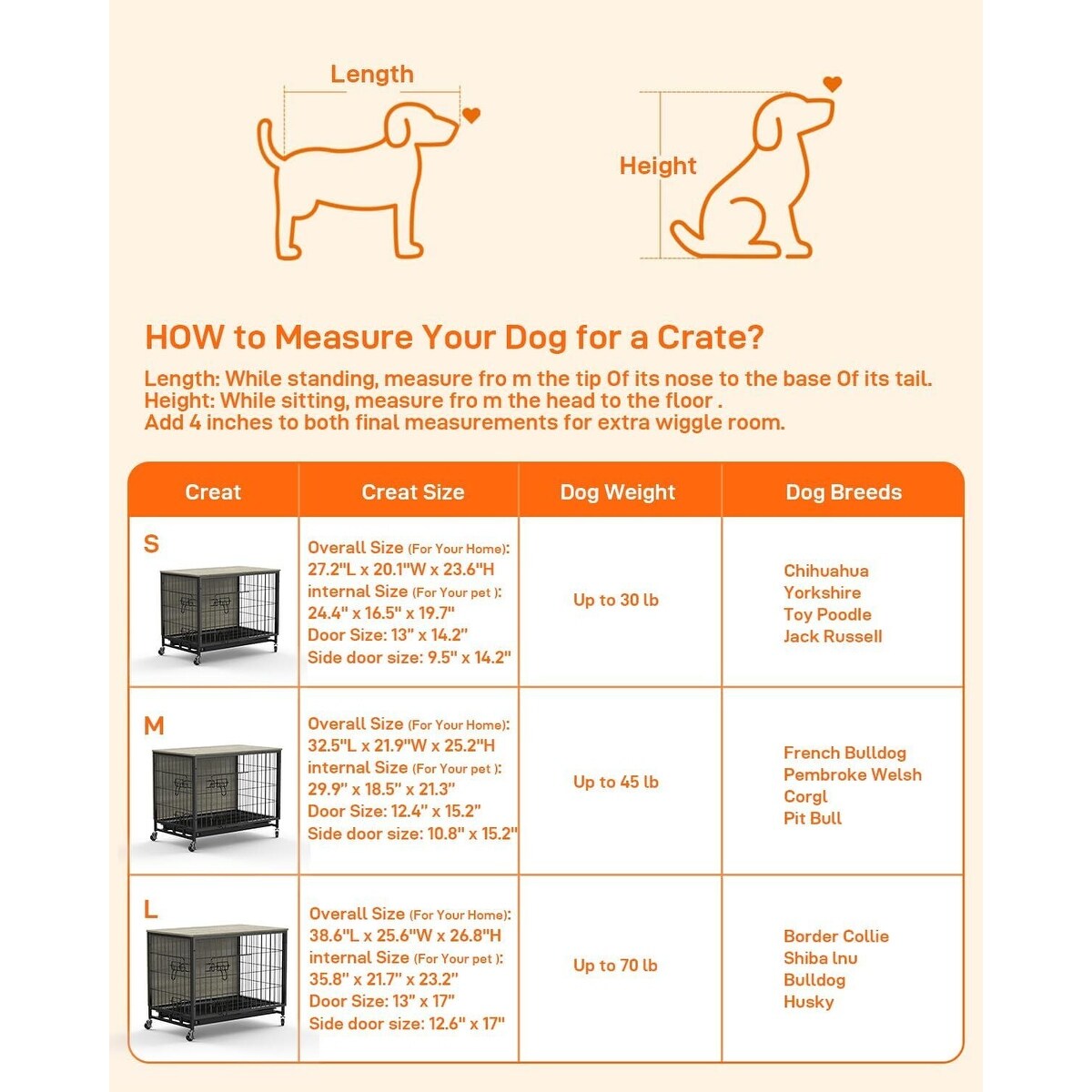 Dog Crate Furniture, Removable Tray and Wheels