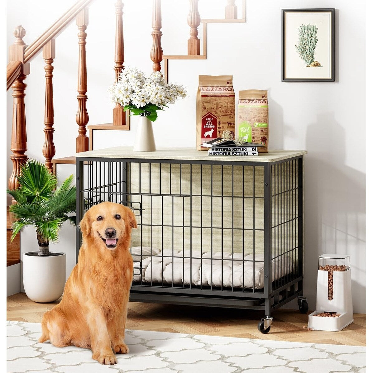 Dog Crate Furniture, Removable Tray and Wheels