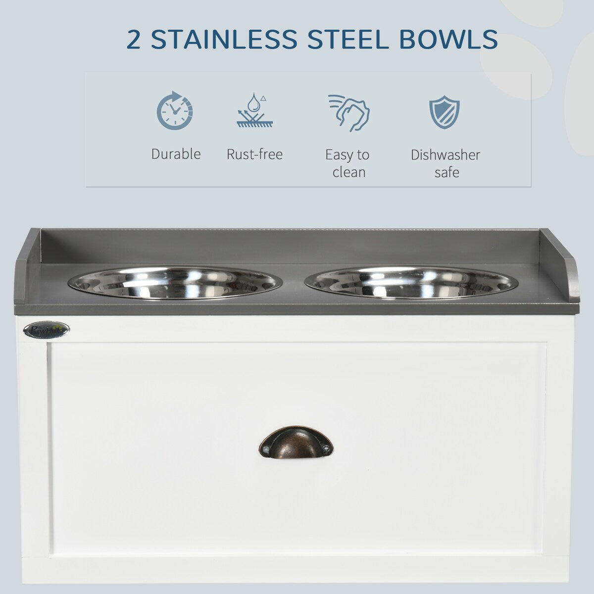 Dog Feeding Station with Storage Drawer, Dog Food Storage Cabinet with 2 Removable Elevated Dog Bowls for Large Sized Dogs