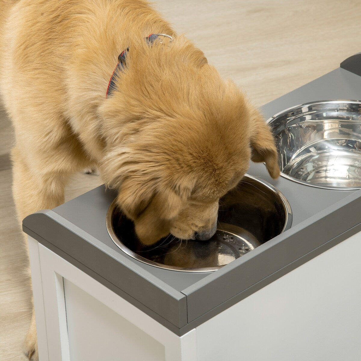Dog Feeding Station with Storage Drawer, Dog Food Storage Cabinet with 2 Removable Elevated Dog Bowls for Large Sized Dogs