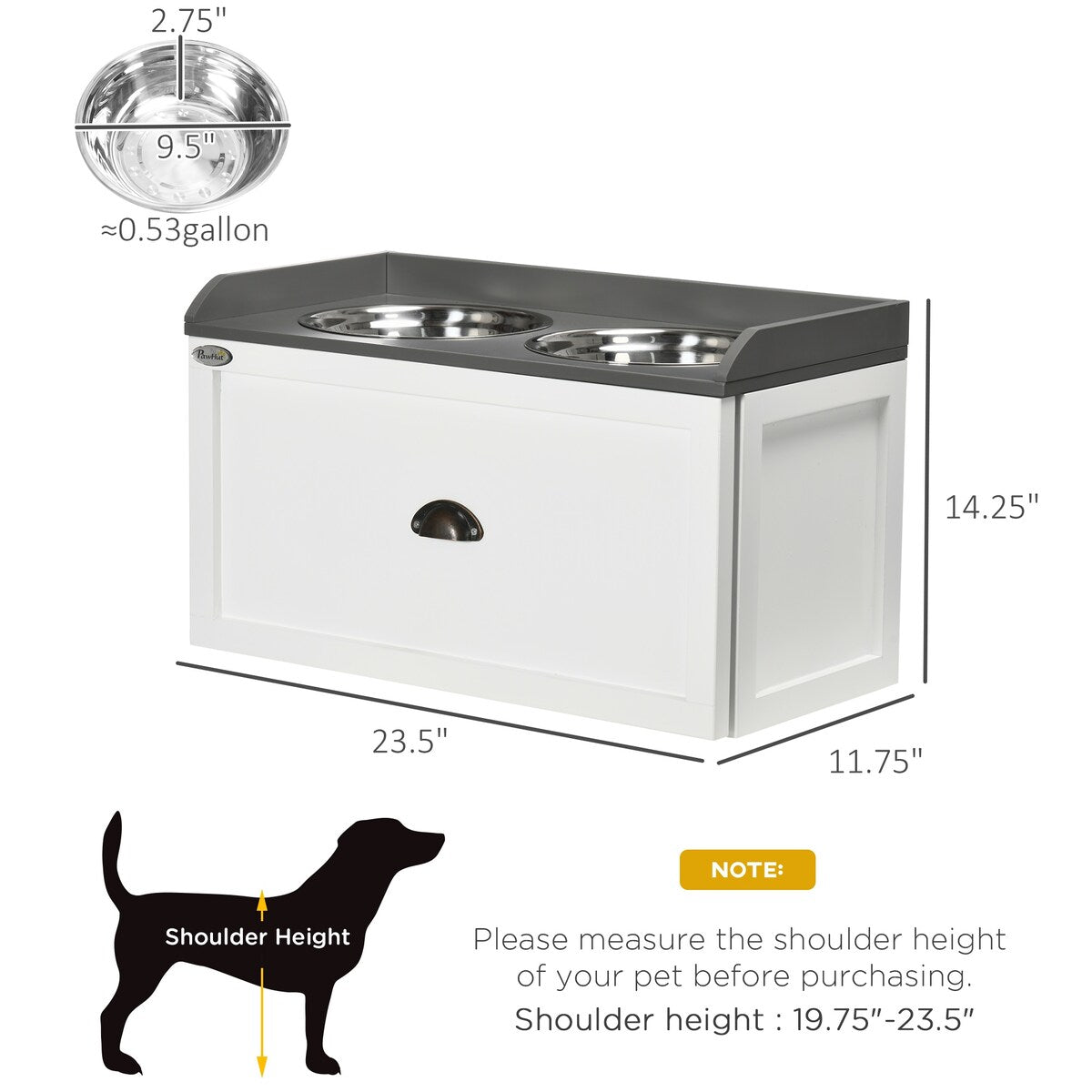 Dog Feeding Station with Storage Drawer, Dog Food Storage Cabinet with 2 Removable Elevated Dog Bowls for Large Sized Dogs