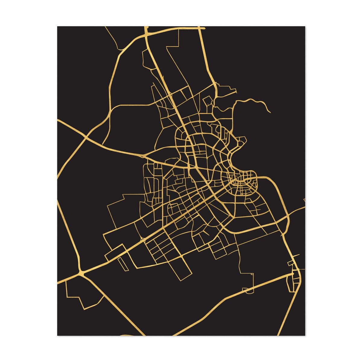 Doha Qatar Doha Qatar Gold City Street Map Maps Art Print/Poster