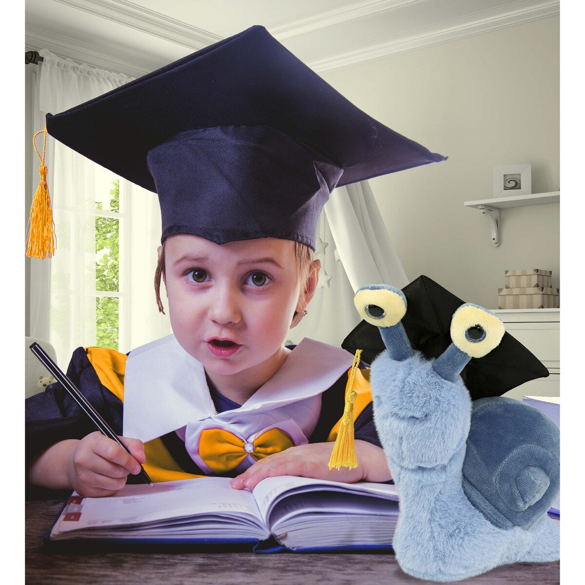 DolliBu Blue Snail Small Graduation Plush Toy with Cap with Tassel - 5.5 inches